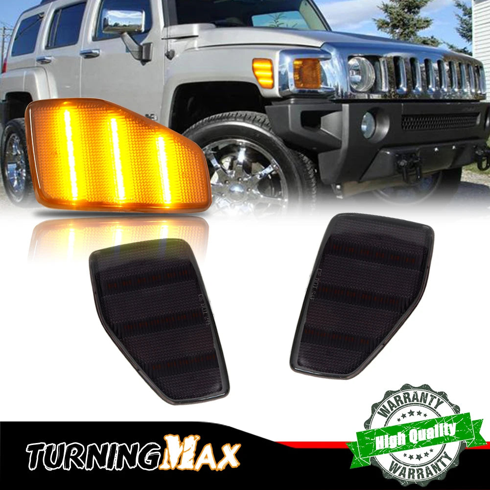 2pcs Smoked/clear Full LED Amber/white Front Side Marker Lights For 05/06-10 Hummer H3/09-10 H3T