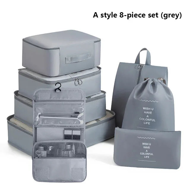 9Pcs Travel Packing Cubes Set Waterproof Luggage Organizer with Drawstring Pouches for Clothes Shoes Cosmetics Underwear - Suitc