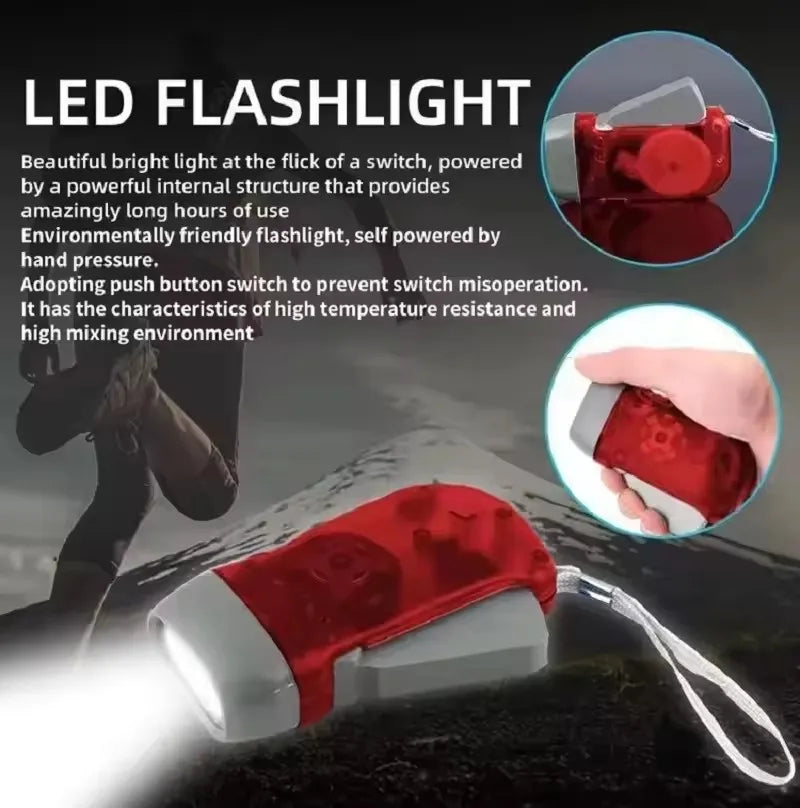 Portable Hand Pressing LED Night Flashlight Self-Powered Dynamo Crank Power Wind Up Manual Power Generation For Camping Riding