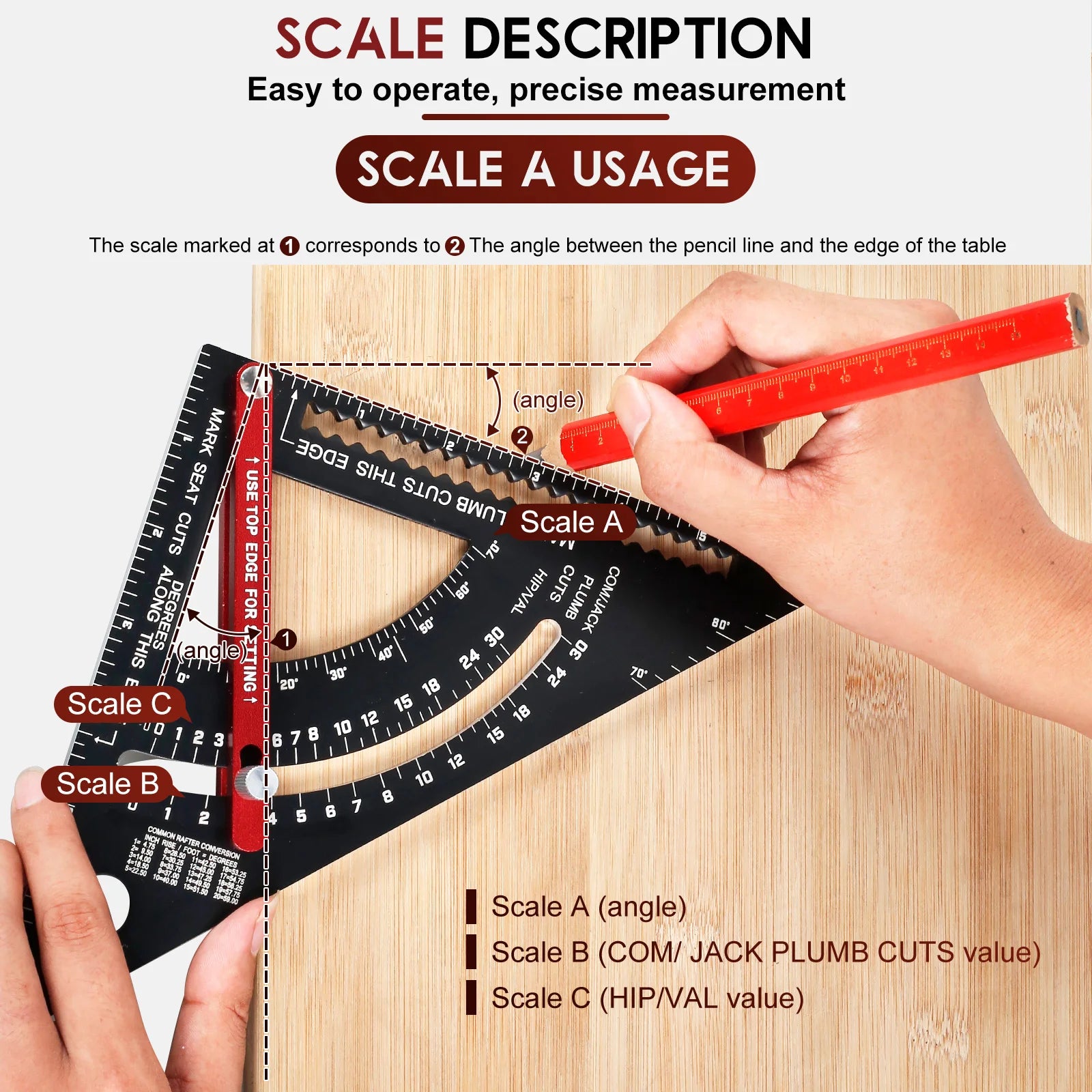 7'' Woodworking Triangle Ruler Aluminum Alloy Rafter Square Adjustable Triangle Ruler with Pencil for Measuring Woodworking Tool