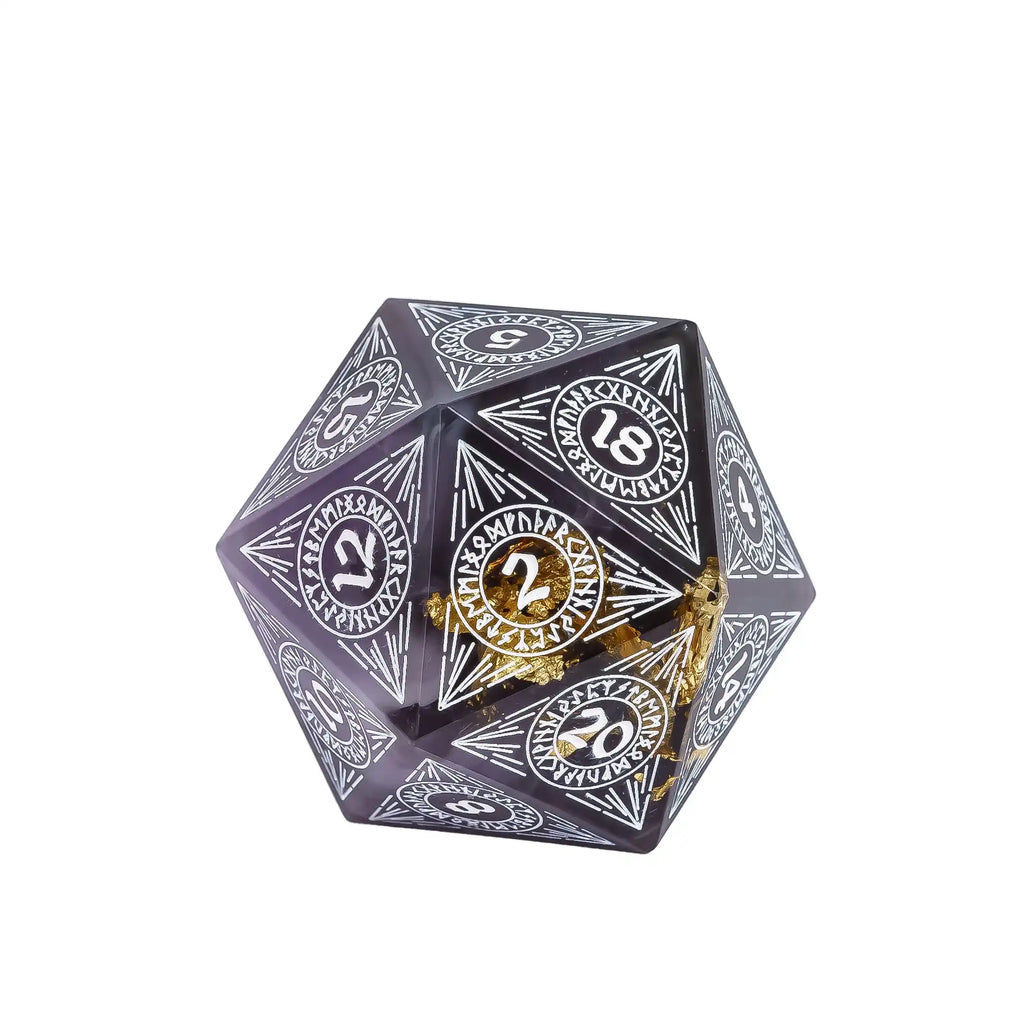 Cusdie 33mm Rainbow Film D20 Dice, 20 Sided Resin Sharp Edges Dice, Single D20 Polyhedral Dice, for Role Playing Board Game