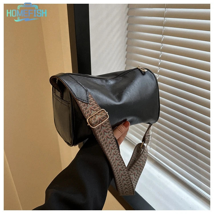 HOMEFISH Vintage Leather Boston Women Small Handbag and Purse Designer Crossbody Bag Female Casual Travel Pillow Shoulder Bag