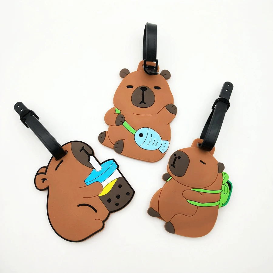 1//2/3PCS Cute Animal Kapibala PVC Soft Rubber Luggage Tag Hanger Identification Tag Bag Hanger Luggage Hanger Anti Loss Strap