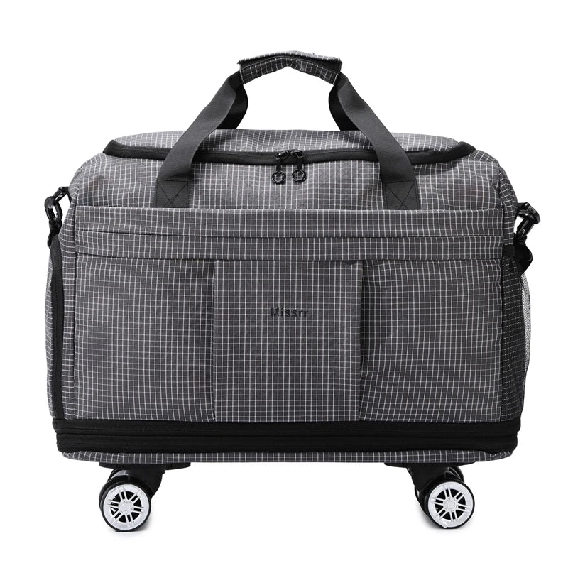 Large Capacity Double Expandable Rolling Travel Bag Oxford Foldable Wheeled Duffle Multi-purpose Commute Luggage Storage Handbag