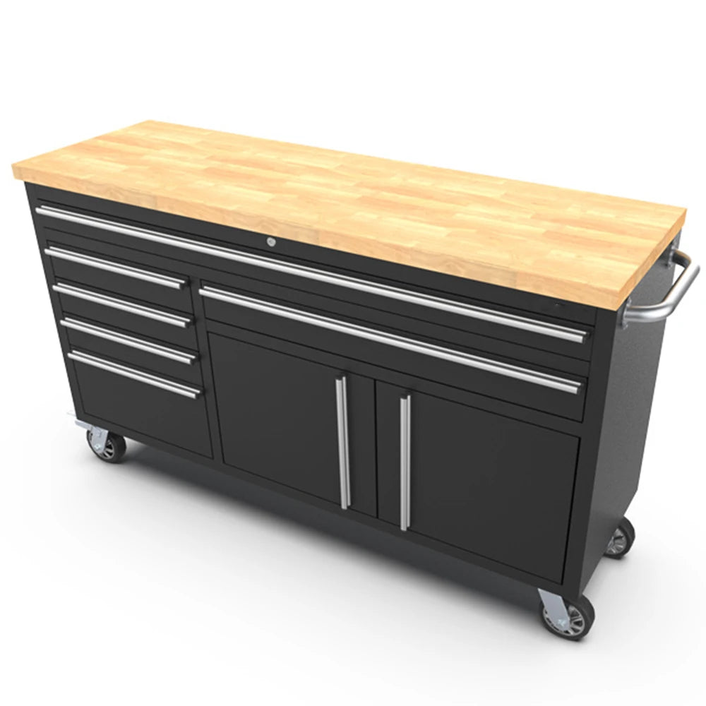 Black Wooden Top Tool Storage Cabinet with 6 Drawers And 2 Doors for Easy Organization And Access