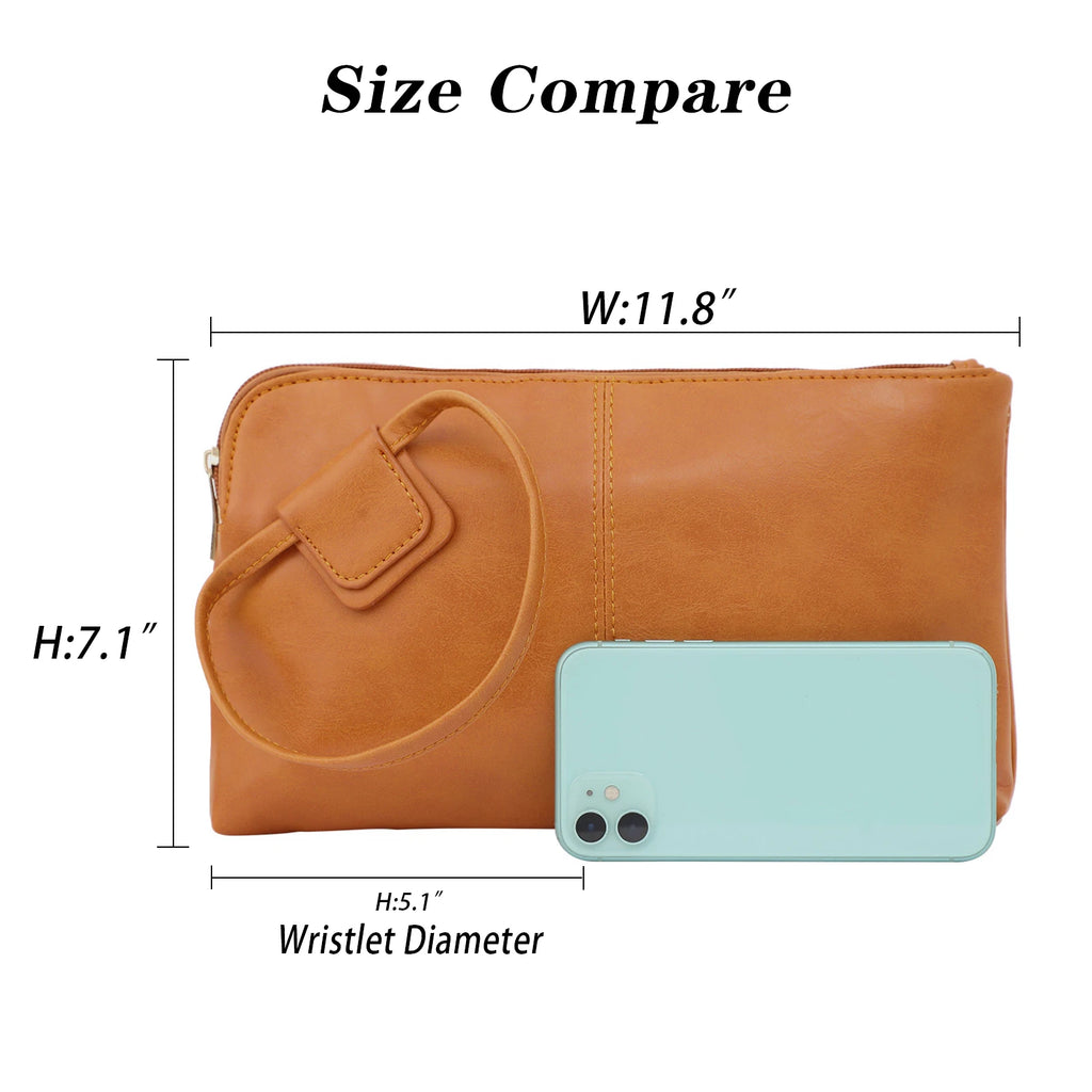Wristlet Clutch Purses For Women Vegan Leather Premium Evening Bag With Round Handle Large Zipper Bracelet Fashion Luxury Wallet