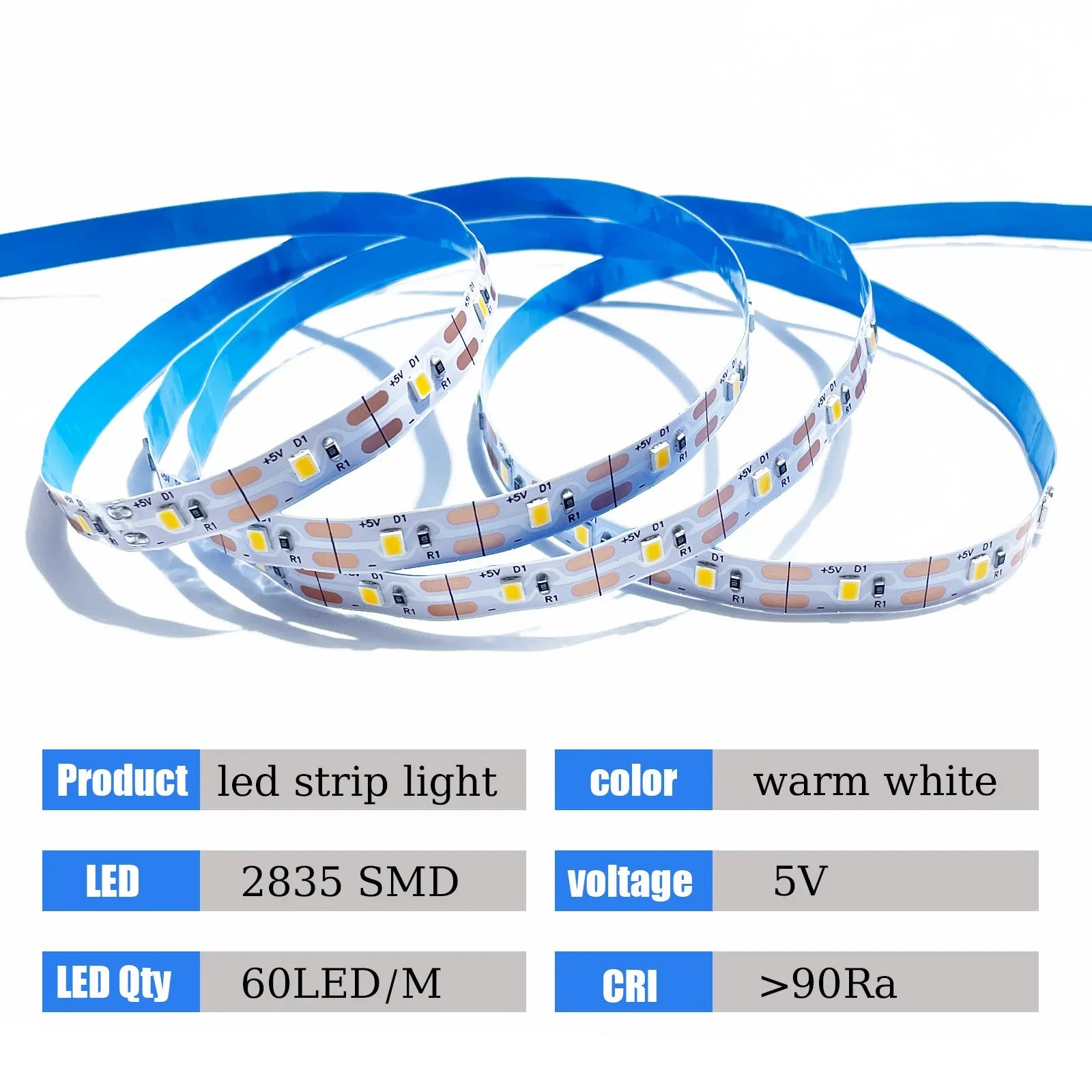 5V 2835 LED Strip Lights can be pasted,cuttable,White/Warm White Flexible LED Light For TV Backlight Home Cabinet Decor Lighting