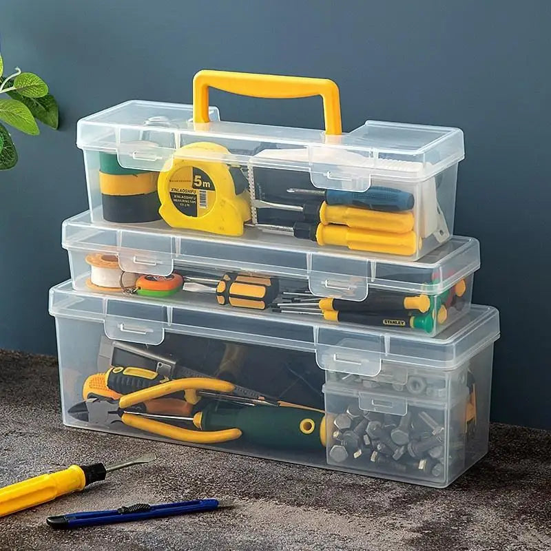 Transparent Handheld Tool Organizer Box Large Capacity Portable Storage Box for Art and Repair Tools