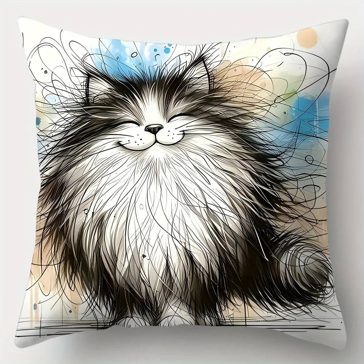 4Pcs Cute Cat Pillow Covers - Modern Cartoon Design, Zipper Closure, Polyester Material, Home Decor for Living Room Sofa
