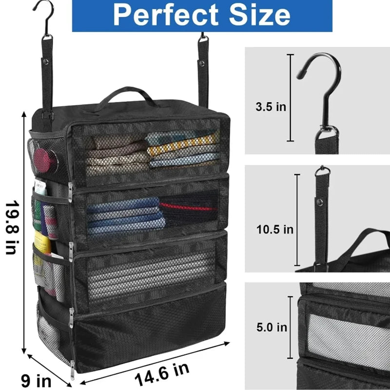 Hanging Travel Suitcase Organizer Foldable Closet Shelves Luggage Packing Cube Collapsible Storage Bag For Clothes