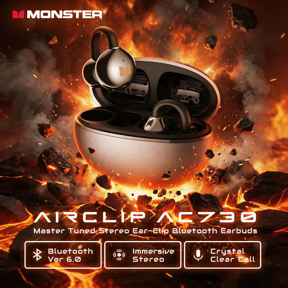 Monster Airclip AC730 OWS Ear Clip Headphones 360° Stereo Sound Bluetooth 6.0 Wireless Earphone Clear Call TWS Wireless Earbuds