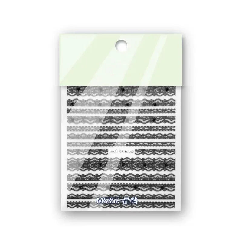 New 5D Black and White Lace Stripe Stickers for Nails Nail Ribbon Sticker Nail Stickers Self-adhesive Decorative Sticker ZJT21
