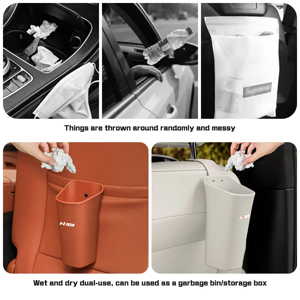 Car Seat Back Trash can For Hyundai N Line Sonata I20 Elantra Santafe Accent Tucson water cup holder Door Storage Bin Accessory