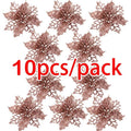 (10pcs) Artificial Christmas Tree Flower Glitter Decorations Xmas Ornaments New Year Gift