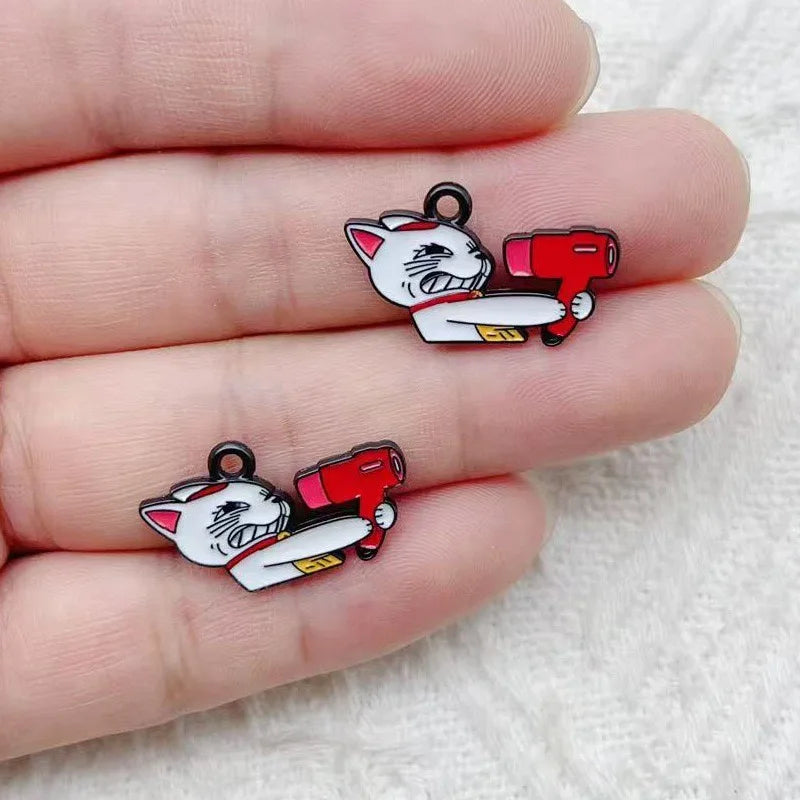 10pcs Cartoon Wealth Cat Pendant Necklace Bracelet Keychain DIY Jewelry Accessories Craft Accessories