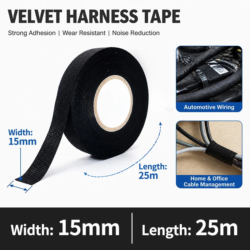 10/25 Meters Heat Resistant Flame Retardant Cloth Tape Coroplast Adhesive Wire Harness Loom Protection For Car Cable Wiring