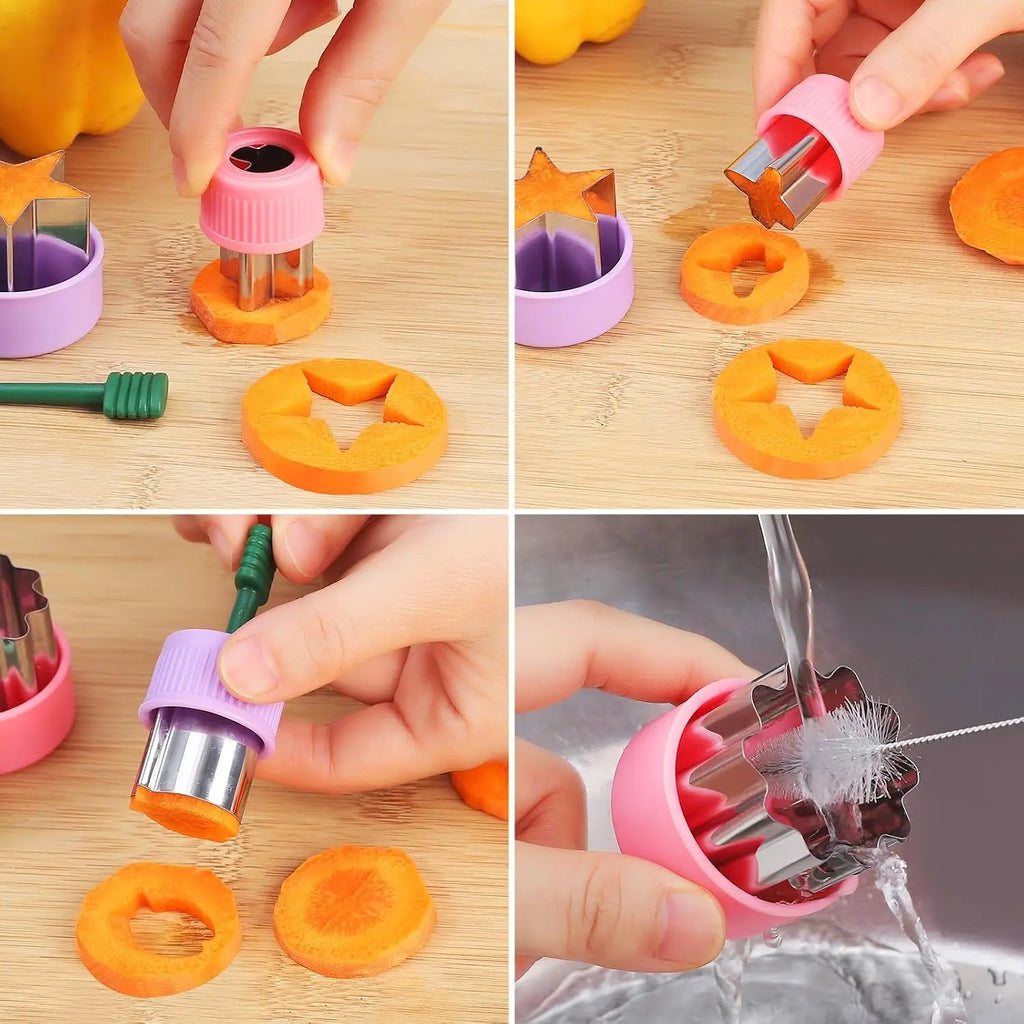 Cute Vegetable Fruit Food Cutter Shapes Set for Kids Lunch Bento Box Decorating Cookie Stamps with Fruit Forks,Food Picks
