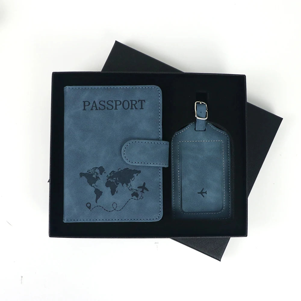 Customized Name Anti-Magnetic Passport Book Luggage Tag Set, PU Leather Passport Holder with Magnetic Fasteners, Passport Bag