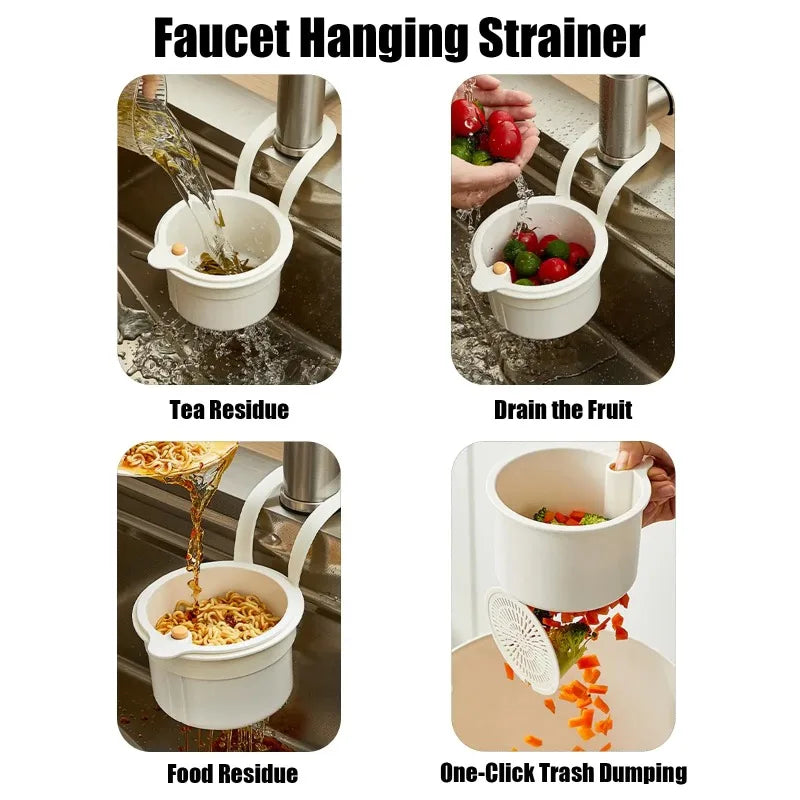 Kitchen Sink Strainer Basket with Faucet Hanging Waste Catcher And Draining Filter Press for Easy Dumping