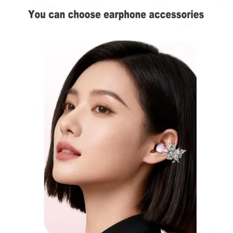 New Ear Clip Wireless Bluetooth 6.0 Earphones Headphones Jewelry Box With Makeup Mirror Fill Light For Fashion Gift TWS Earbuds