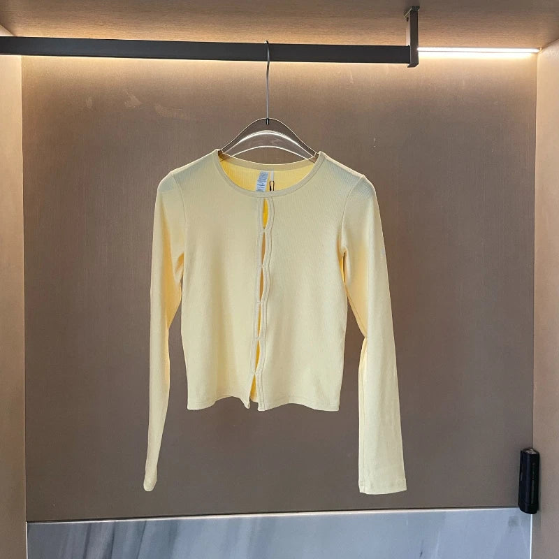 Women's Slim O-Neck Long Sleeve Cardigan Sweater Pure Color Basic Soft Fashion Knitwear Spring Autumn Ladies Tops New