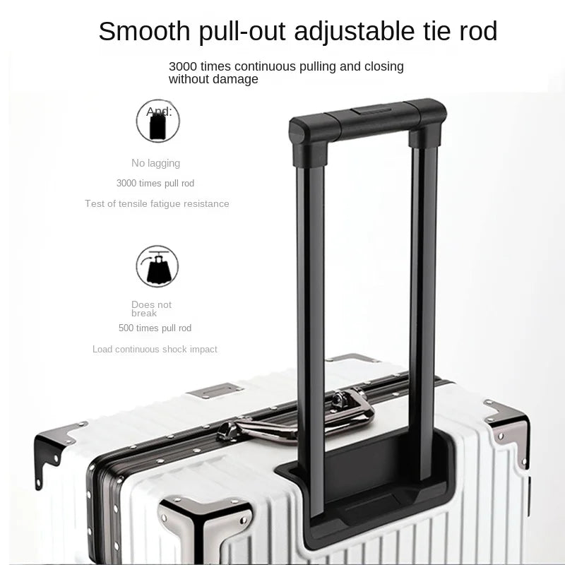 Trolley Luggage 20 26 30" Aluminium-framed Suitcase with Silent Wheels Unisex High-capacity Rolling Luggage Password Suitcase