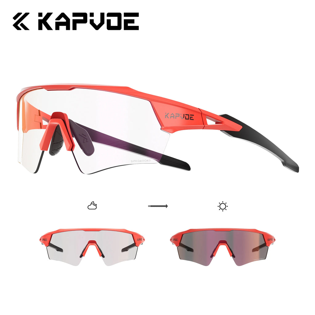 Kapvoe Hot Shadowless Photochromic Cycling Glasses Lighteight UV400 Sunglasses Men Women Bike MTB Eyewear Riding Outdoor Running