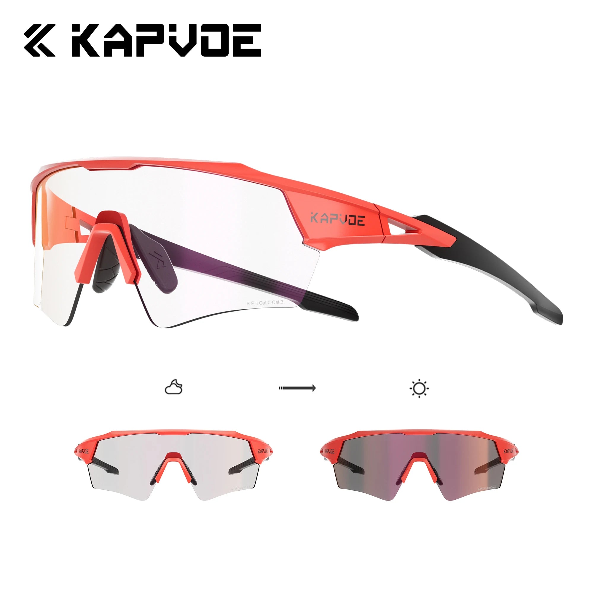 Kapvoe Hot Shadowless Photochromic Cycling Glasses Lighteight UV400 Sunglasses Men Women Bike MTB Eyewear Riding Outdoor Running