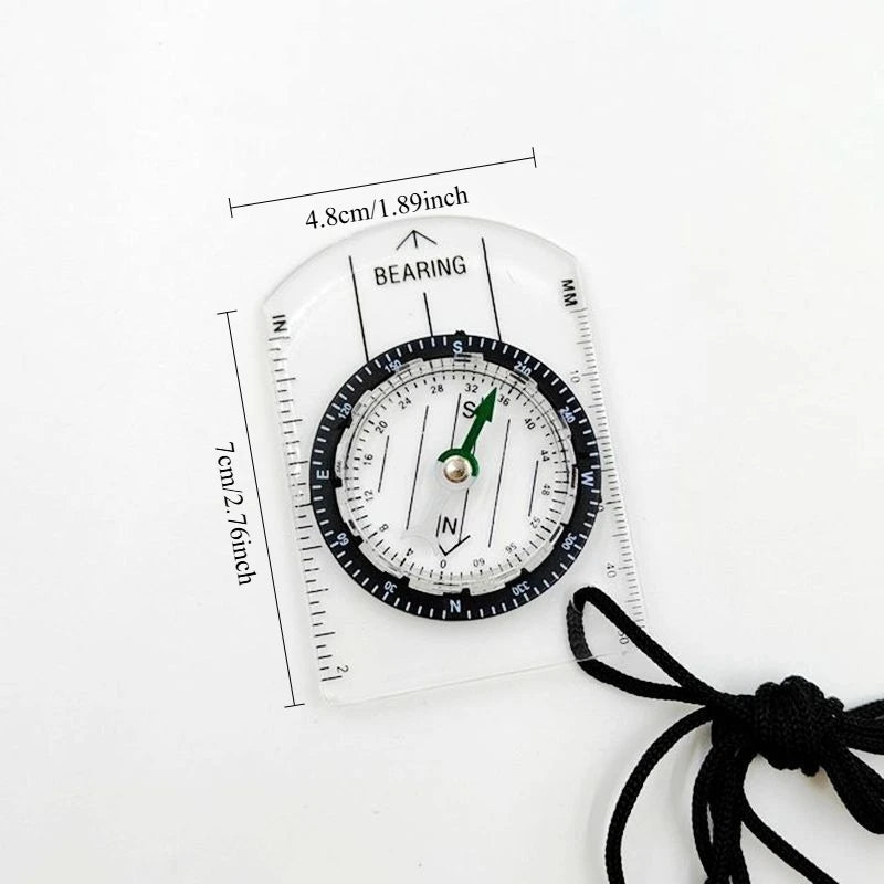 Transparent Mini Acrylic Map Scale Compass With Lanyard Outdoor Hiking Camping Navigation Direction Finder Tool