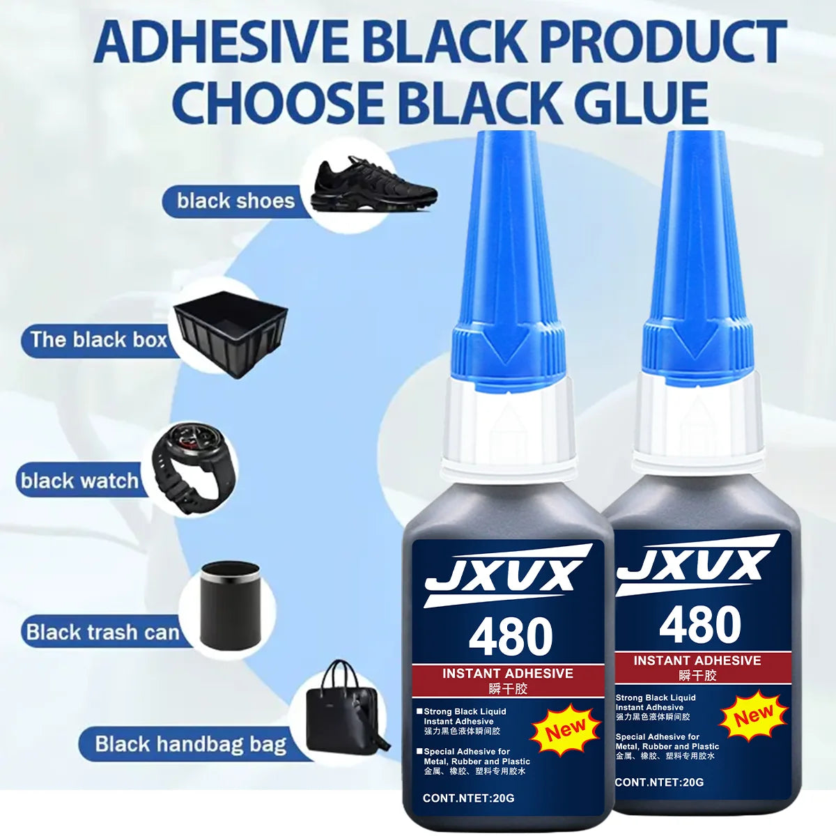 Value Pack High-Tack 495/480 Super Strength Flexible Adhesive Fast-Curing Cyanoacrylate Glue Multi-Purpose Liquid Adhesive for Auto Repair, Rubber, Plastic, and Wood 110ml, 1-5 pcs.