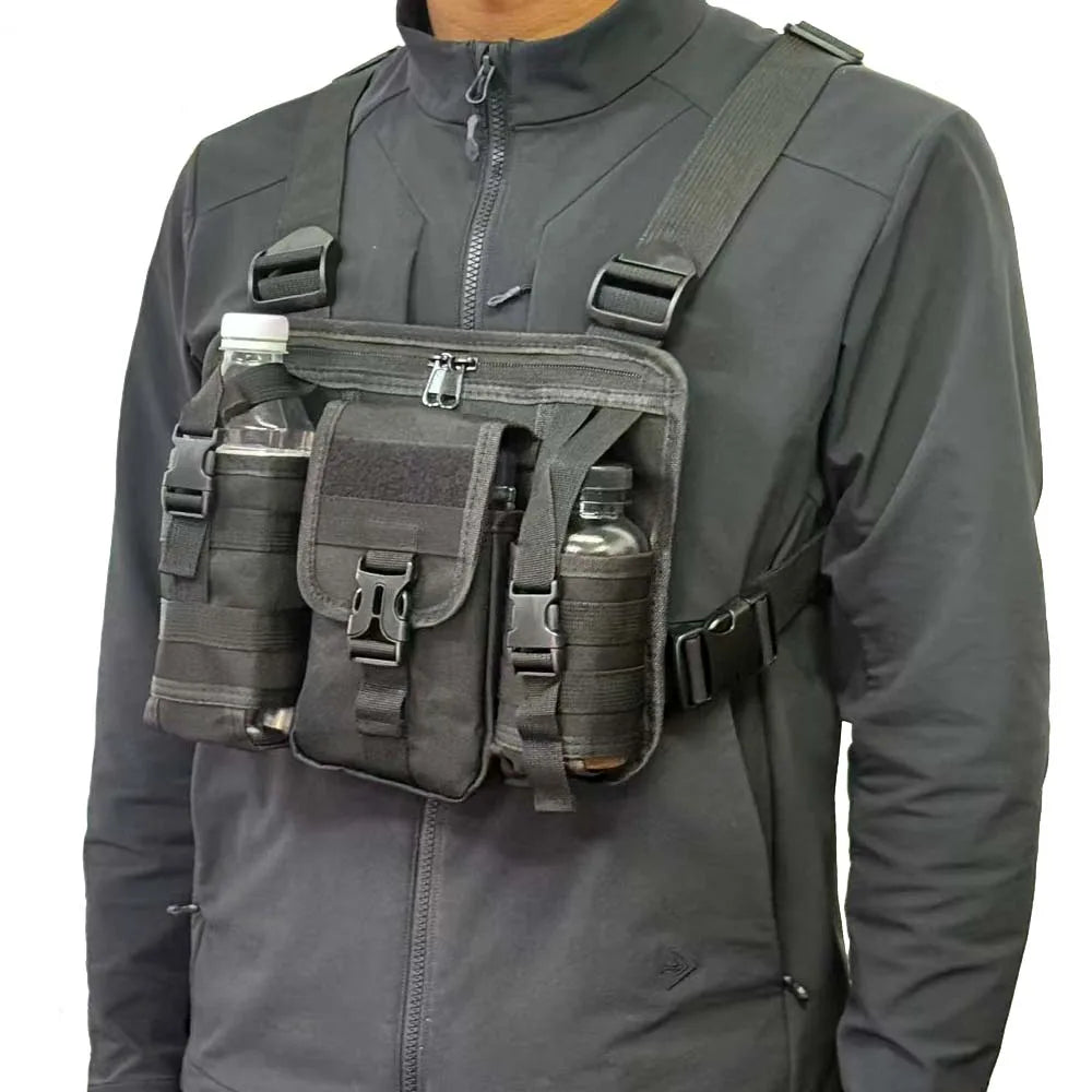 Outdoor multi-pocket tactical sports bag, crossbody storage tool bag, trendy brand layered men's chest bag