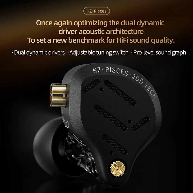 KZ Pisces Dual Dynamic Drive Unit Earphones With Sound Adjustment Switch Two Versions In Ear Earbuds