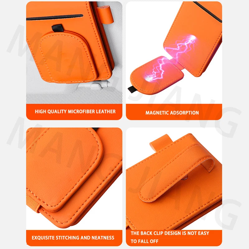 Car Sun Visor Organizer For Car Universal Eyeglasses Holder Card Storage Bag Pockets Clip Leather Interior Auto Accessories