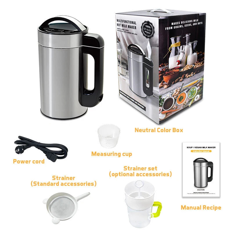 1.2L Homemade Almond Nut Milk Maker Automatic 110V/220V Vegan Milk Maker with Filter Oat Soy Milk Maker Blender