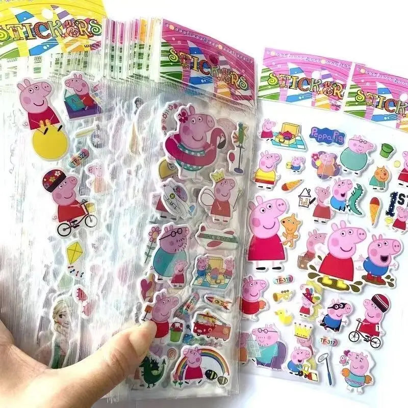 Peppa Pig cartoon sticker notebook sticker, 3D bubble sticker for boys and girls, kindergarten reward sticker, water cup sticker