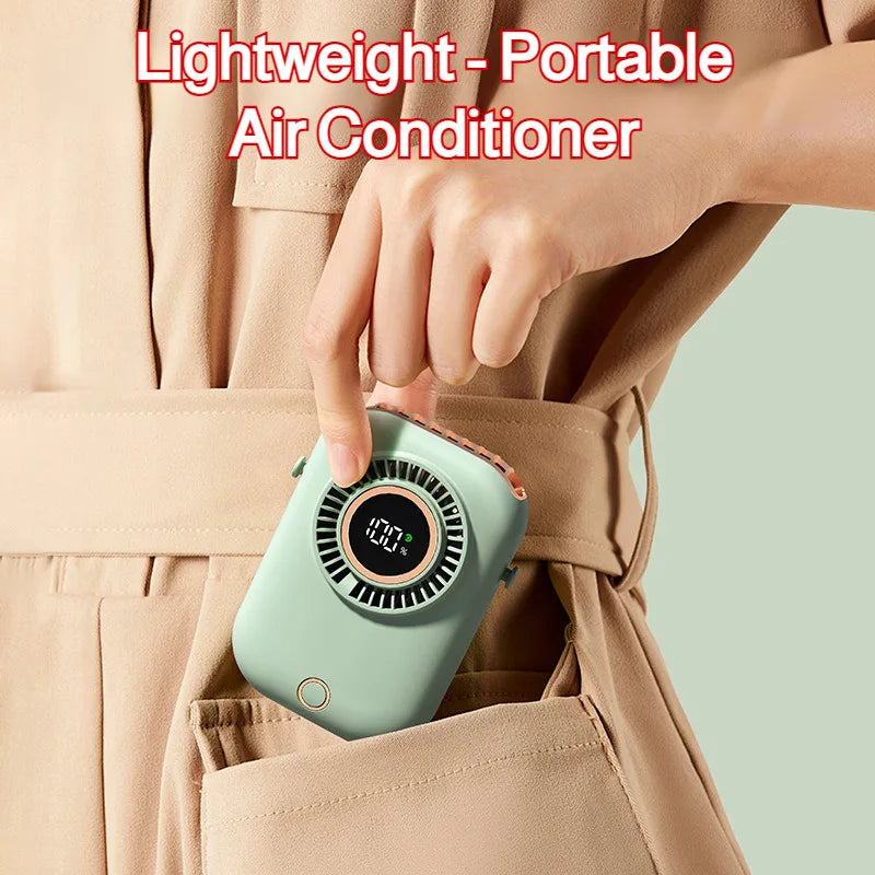 Outdoor Portable Neck Fan with Digital Display - Mini Rechargeable, Multi-Speed Adjustable, Suitable for Various Scenes