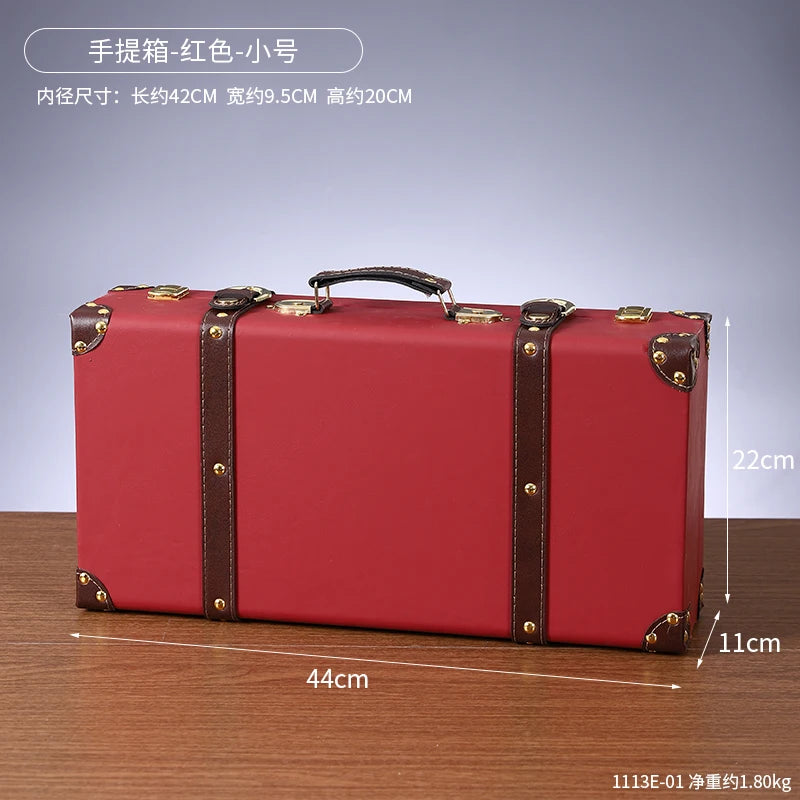 Customized Luxury Vintage Trunk Suitcase Red Travel Leather Luggage Valises Fashion Large Capacity Clothes Storage Prop Box