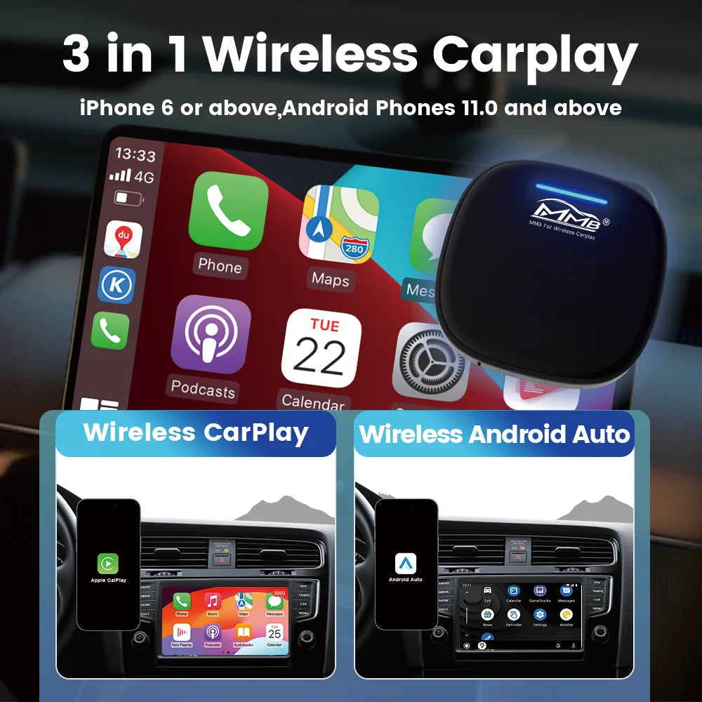 MMB Max Android13 Wireless CarPlay AI Box Wireless Android Auto QCM6125 8-Cores BT5.2 GPS for BYD Seallion DENZA D9 Polestar 4