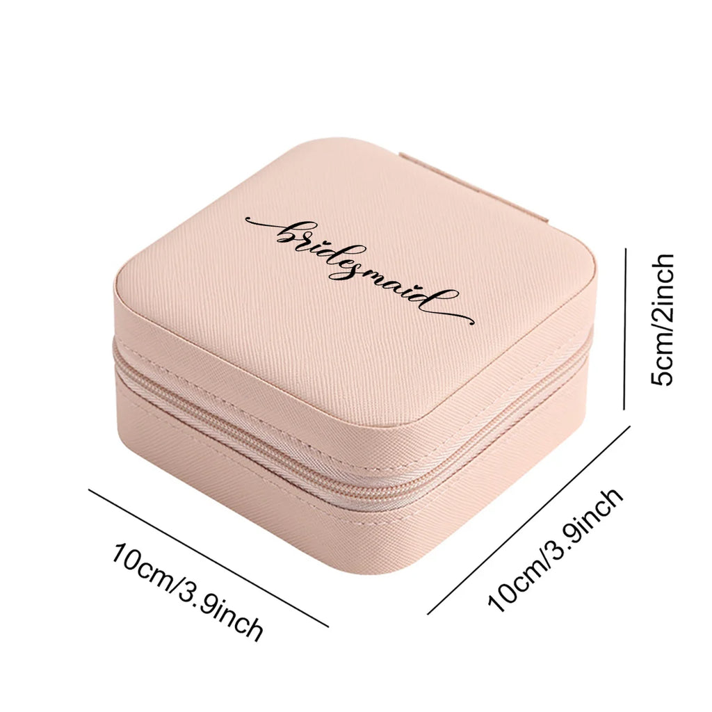 Personalized pink PU leather jewelry box, pearl box, portable women's travel earrings, necklace storage, wedding gift