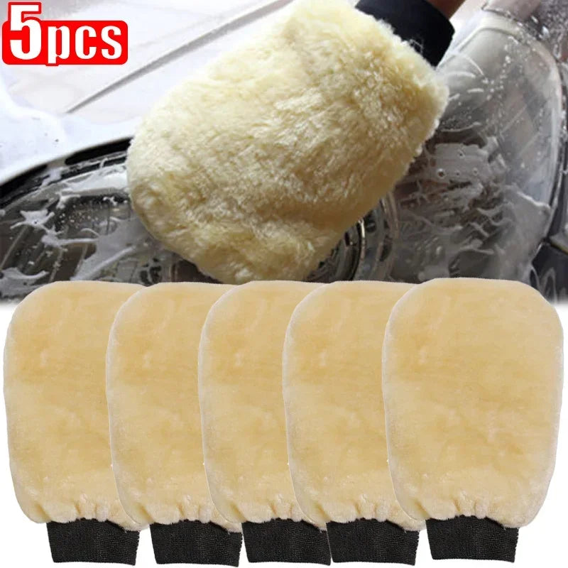 1/5 Pcs Soft Thickened  Imitation Wool Plush Car Wash Gloves Wiping Car Cleaning Mitt Double-faced Glove Car Washing Supplies
