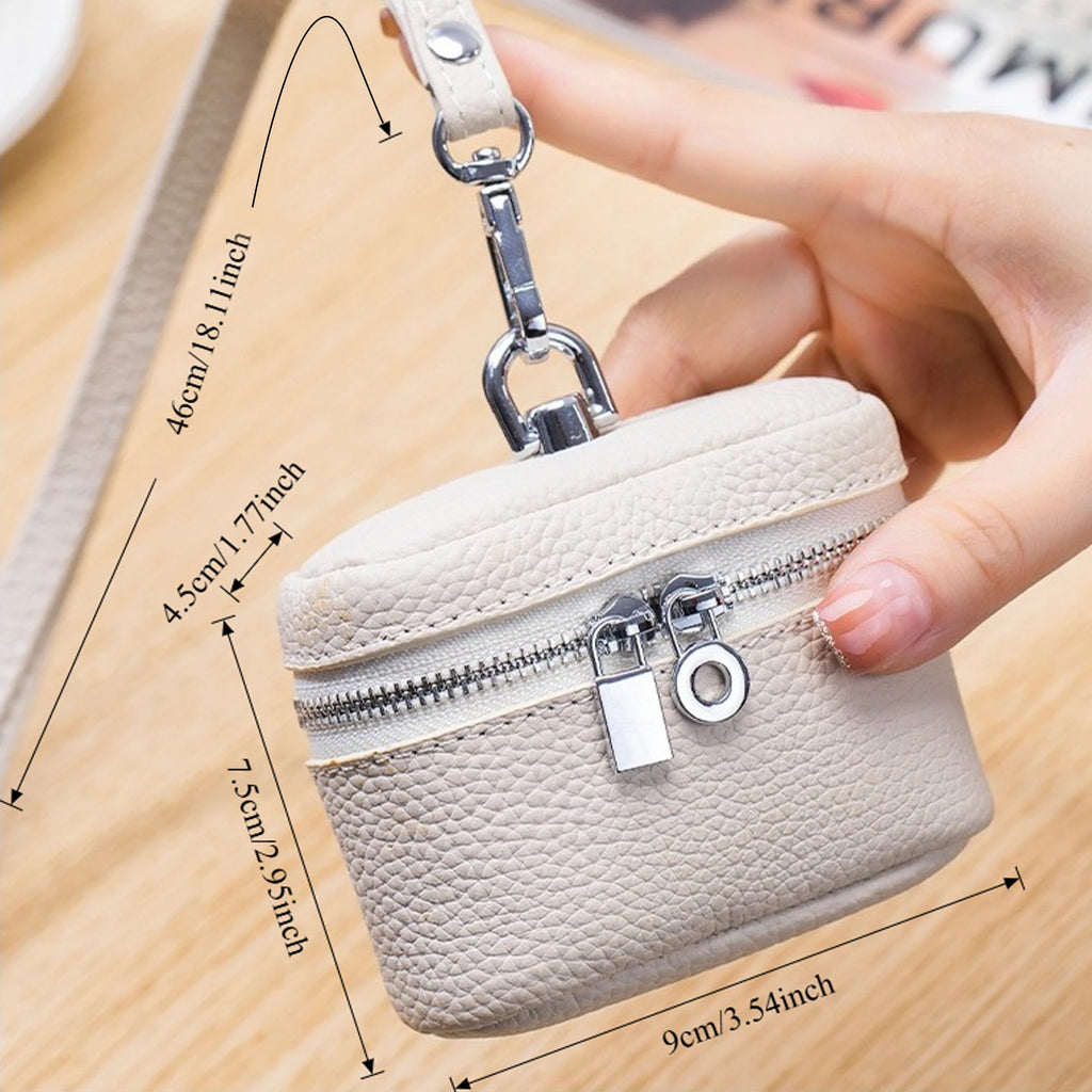 Top-Grain Leather Mini Coin Purse Ins Style - Portable Neck-Hanging Lipstick Makeup Bag & Real Leather Earphone Pouch for Wome
