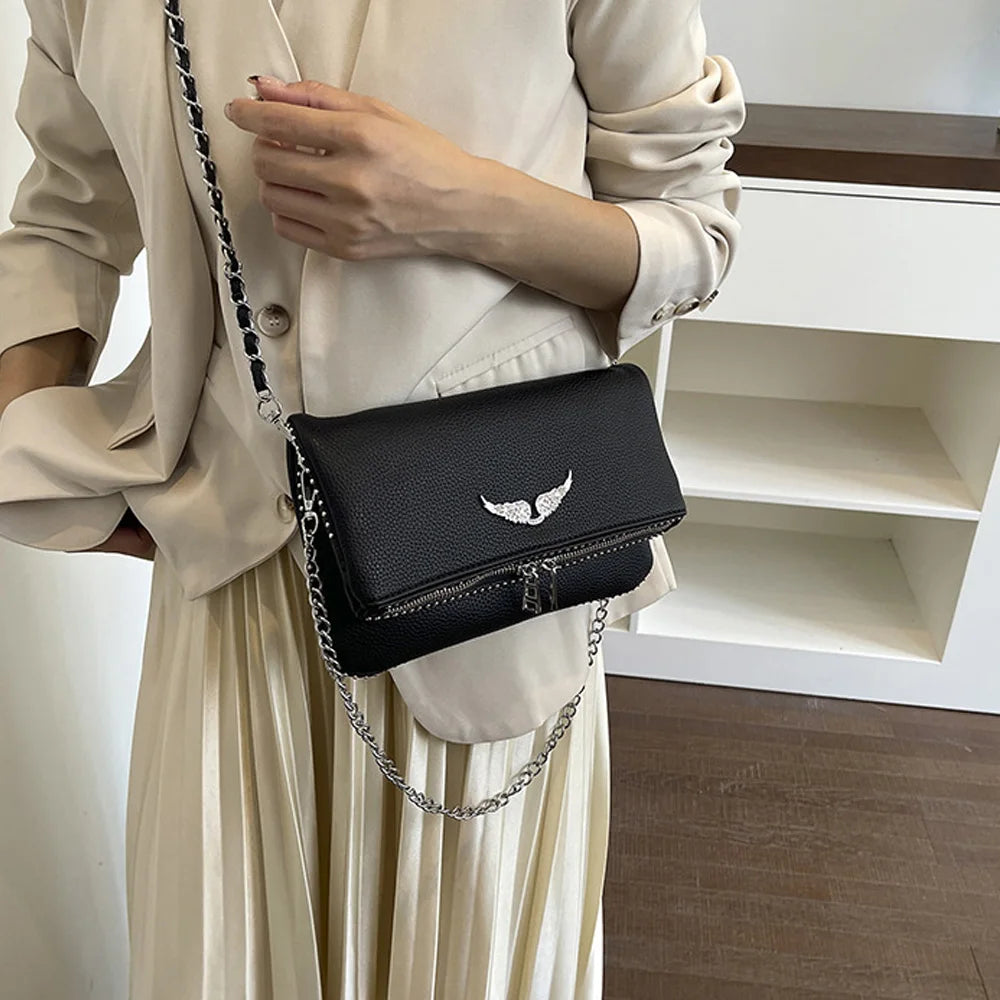 2026 New Style French Export Classic Multi-purpose Fashion Chain Flip Cover Side Carry Single Shoulder Side Bag with Wings for W