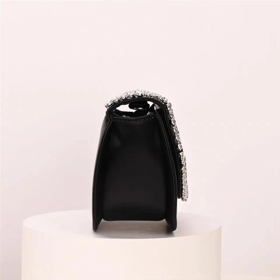 Luxury Satin Moon Bag Glitter Rhinestones Diamond Evening Bag Fashion Women Handbag Wedding Party Clutch Purse Shoulder Bag