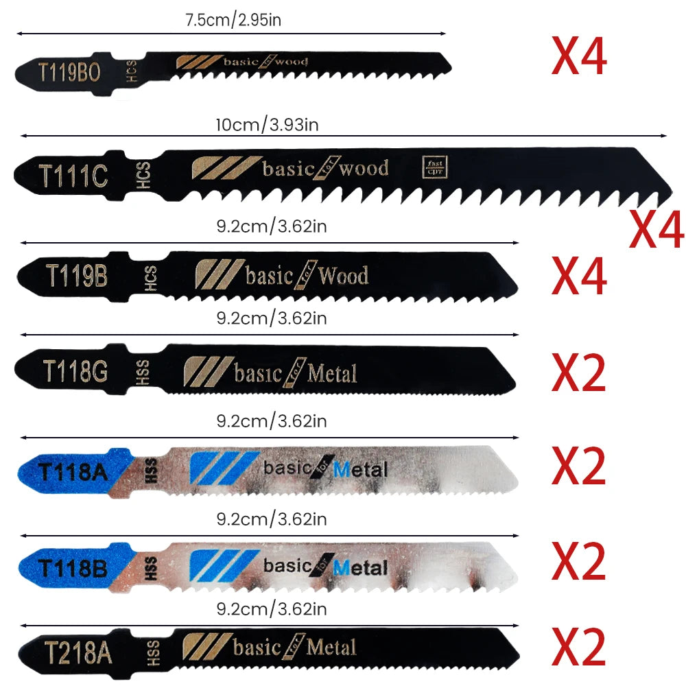 20/40Pcs Jigsaw Blades T-Shaft HCS Assorted Jigsaw Blades Set Fast Cut Down Saw Blade For Wood Plastic And Metal Cutting Tools