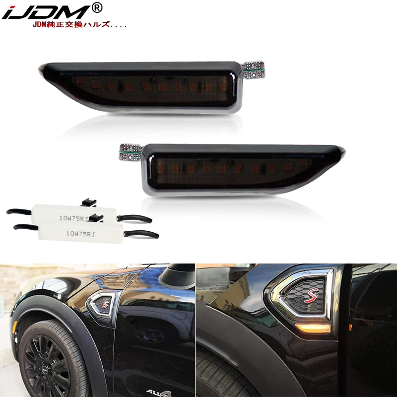 2Pcs For MINI Countryman F60 2017 2018 2019 2020 2021 Smoked Amber LED Front Bumper Side Marker Light Flowing Turn Signal Lamp