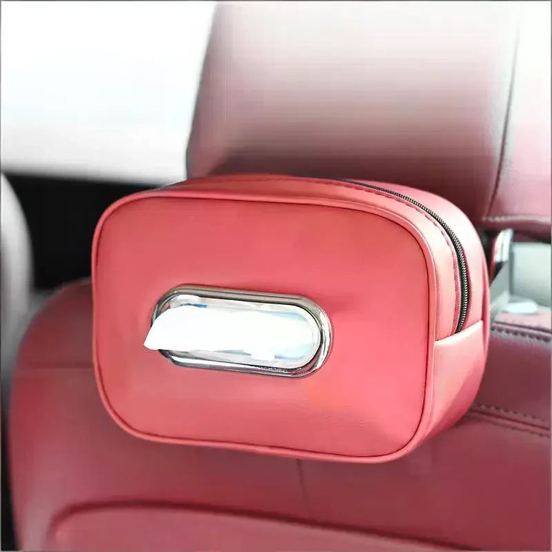 Nappa Leather Car Tissue Box Holder Sun Visor Backseat Center Console Napkin Storage Case