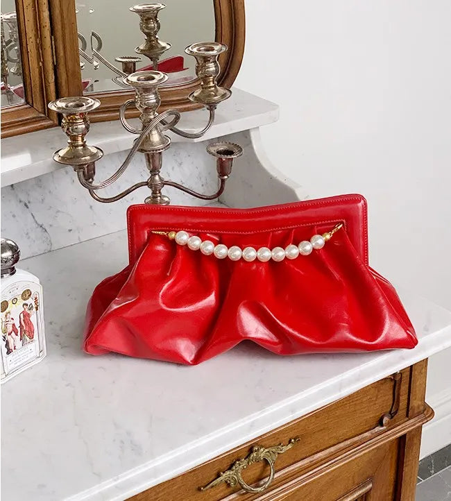Fashion Folds Women Clutches Pearl Chain Design Lady Handbag Python Banquet Envelope Evening Bag Ladies Clutch Purses Bolsas
