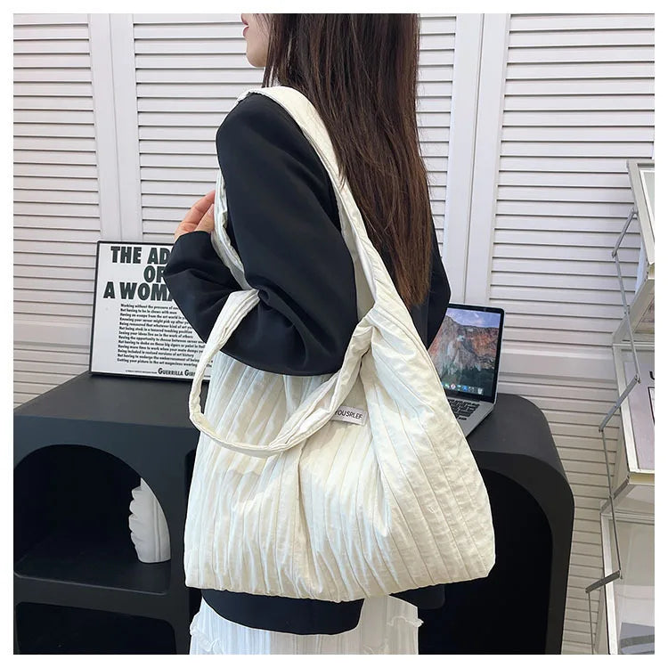 Summer Large Capacity Casual Handbag Women's Shoulder Bag Simple Match All Occasions Student Commuting Tote Bag Soft Nylon