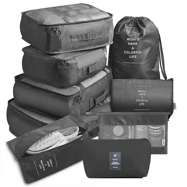 8/9PCS Set Packing Cubes For Travel Waterproof Clothes Underwear Shoes Toiletries Organizer Tidy Pouch Travel Storage Bag