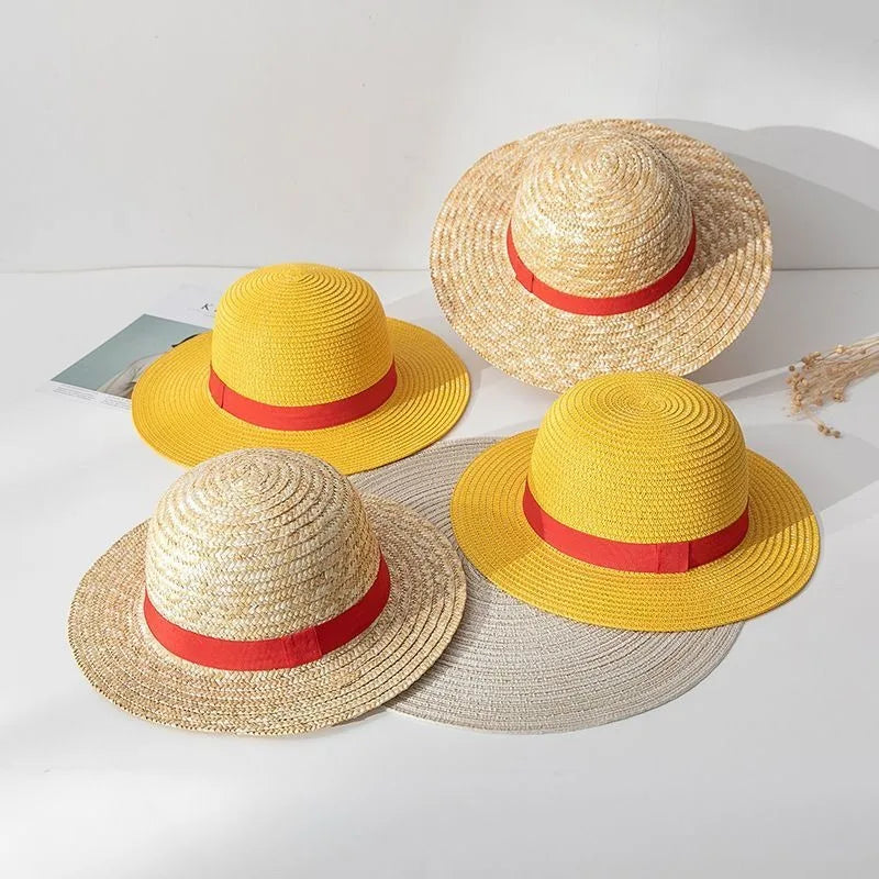 Cosplay Straw Hat Anime Theme Beach Hat with Hat Strap, Unisex, Suitable for Themed Party, Outdoor Adventures, Cartoon Character